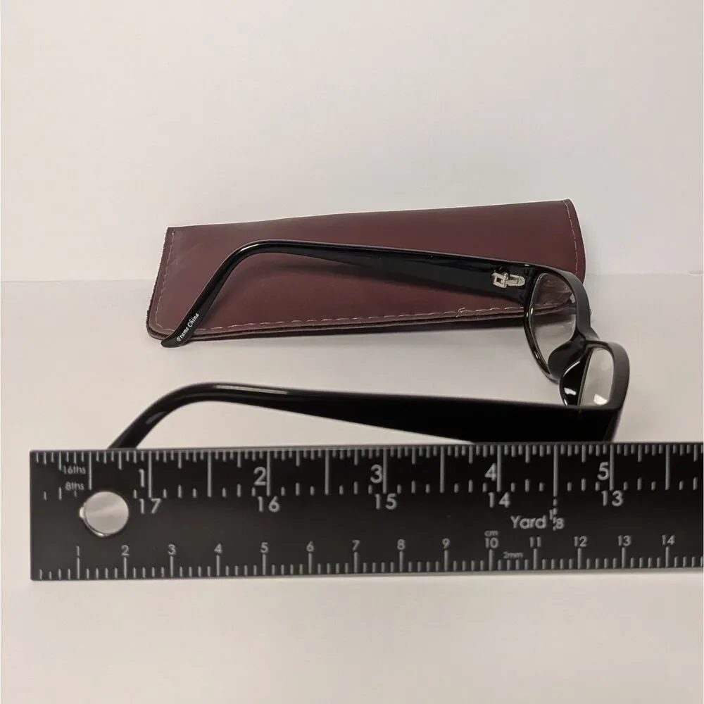 Black Rimmed Rectangle Prescription Glasses unknown script w/ case EUC